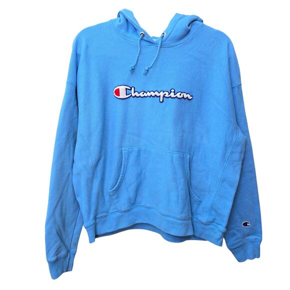 Champion Reverse Weave Hoodie Sweatshirt Womens X-Large Blue Semi Cropped Urban - Picture 1 of 11